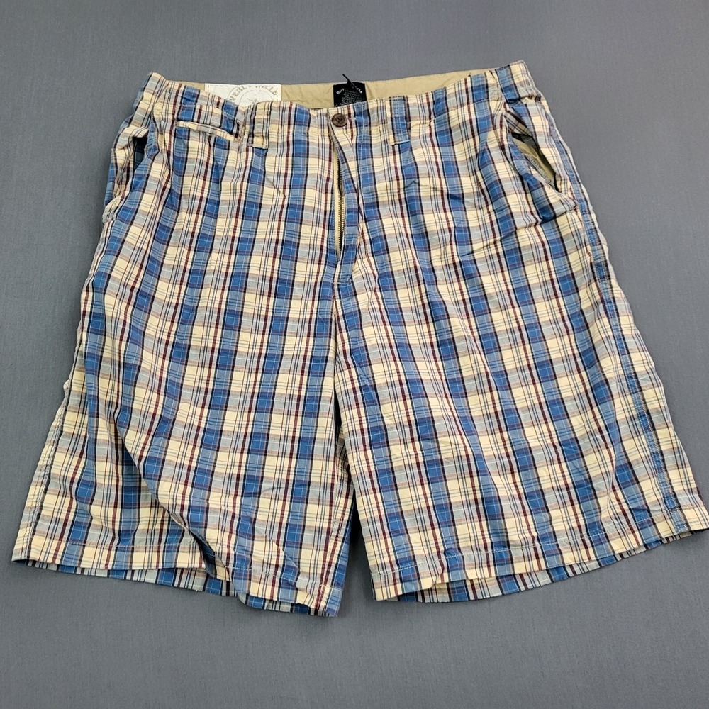Beverly Hills Polo Club Mens Plaid Shorts‎ Blue Cream Burgundy Size 36 Cotton